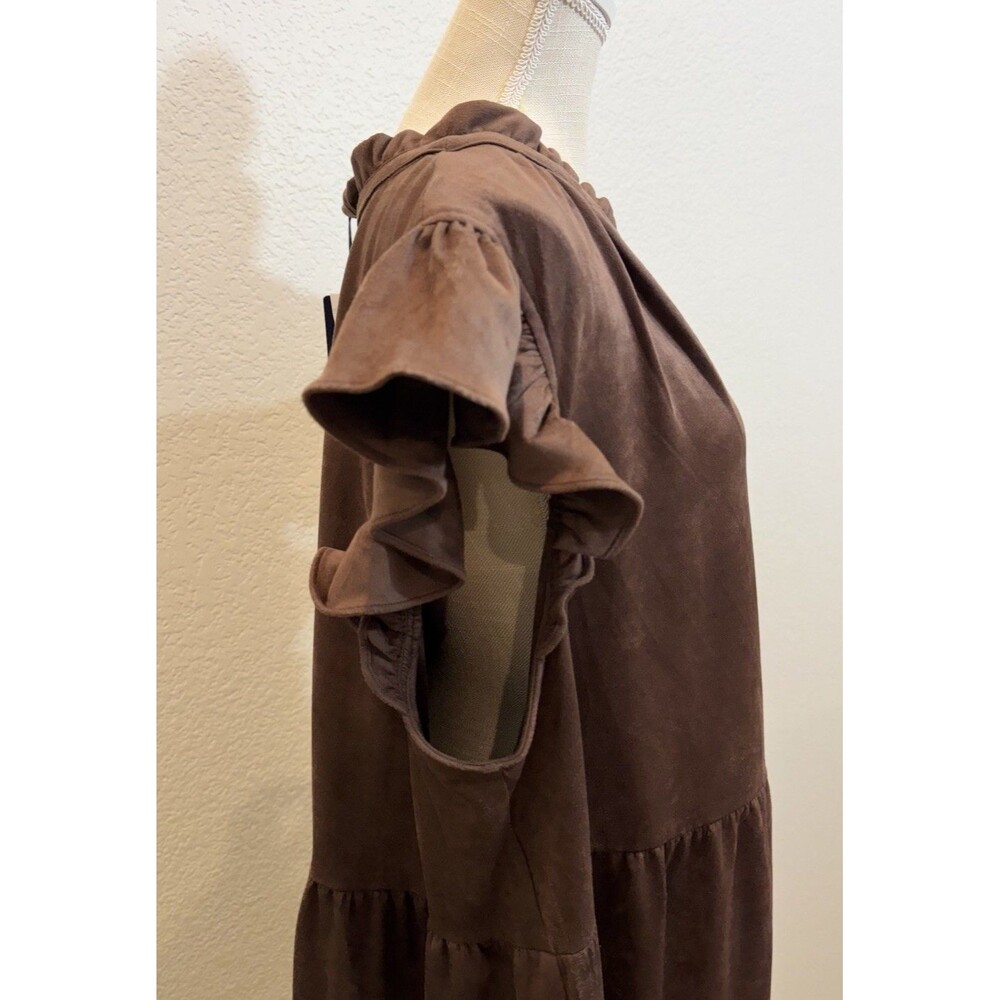 Skies Are Blue Faux Suede Split V-Neck Ruffle Cap Sleeve Tier Dress. Size 3X - Picture 3 of 7